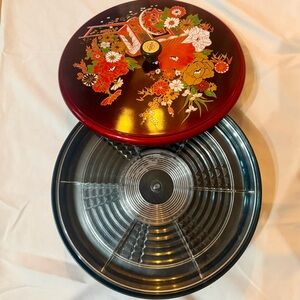 Vintage 11” Japanese Serving Tray with Lid & Divided Insert - mid-century Decor
